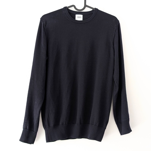Zara Sweaters - Zara Women's 100% Extra Fine Wool Classic Soft Navy Crewneck Sweater Small (38)